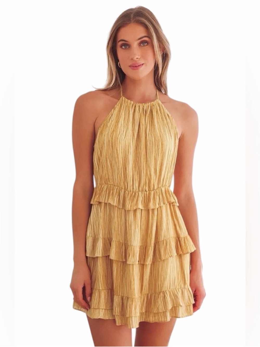 Lulus Downright Darling Halter Mini Dress in Gold